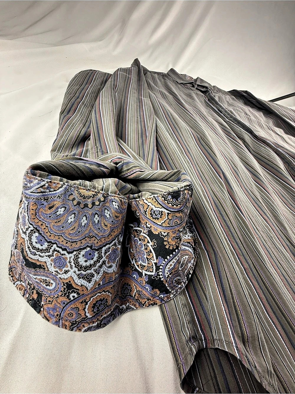 Thomas Dean Striped Paisley Flip Cuff Button Down Shirt